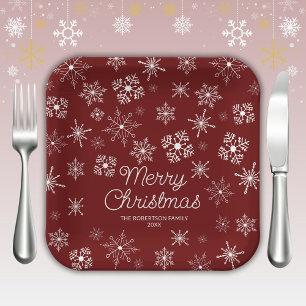 Red Snowflakes Christmas Party Paper Plate