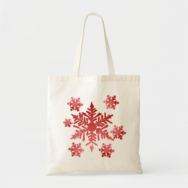 Red Snowflakes Christmas Tote Bag (Front)