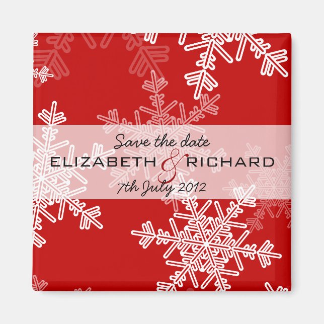 Red Snowflakes Christmas Wedding Save the Date Magnet (Front)