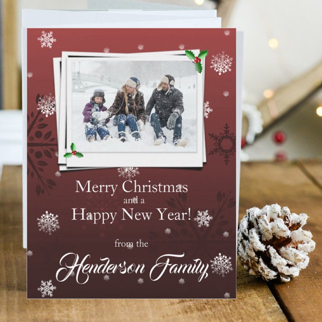 Red Snowflakes Flat Holiday Photo Card (Red Snowflakes Holiday Photo Card)