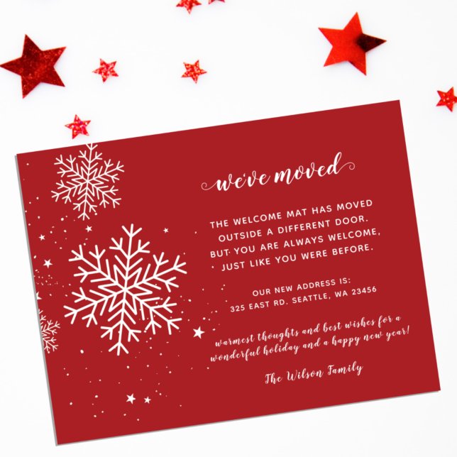 Red Snowflakes Flurries Holiday Moving Postcard (Creator Uploaded)
