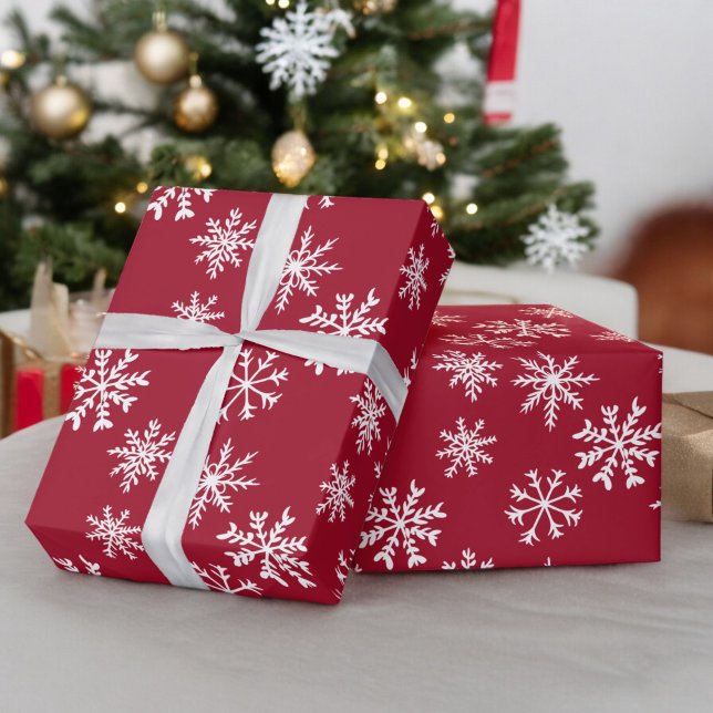 Red snowflakes illustration christmas pattern wrapping paper (Red snowflakes illustration christmas pattern wrapping paper)