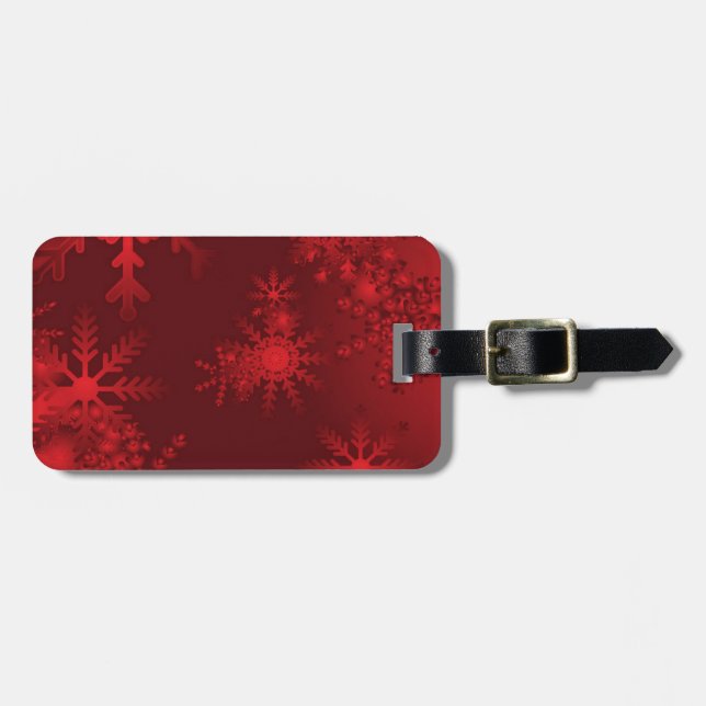 Red Snowflakes Luggage Tag (Front Horizontal)