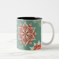 Red snowflakes on a green background