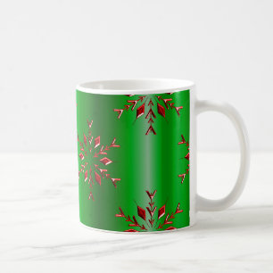 Red Snowflakes on Green Christmas Coffee Mug