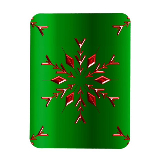 Red Snowflakes on Green Christmas Magnet (Vertical)