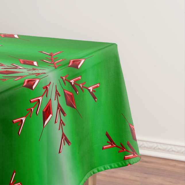 Red Snowflakes on Green Christmas Tablecloth (In Situ)