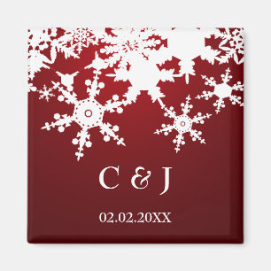 red snowflakes save the date magnets