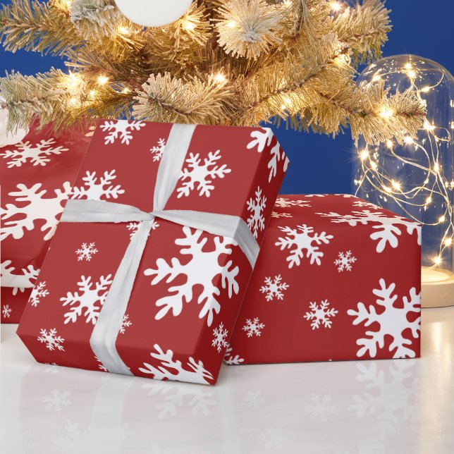Red Snowflakes Snow Winter Christmas Holidays Wrapping Paper (Holidays)