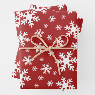 Red Snowflakes Snow Winter Christmas Holidays Wrapping Paper Sheet