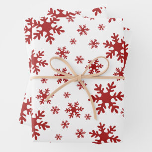 Red Snowflakes Snow Winter Christmas Holidays Wrapping Paper Sheet