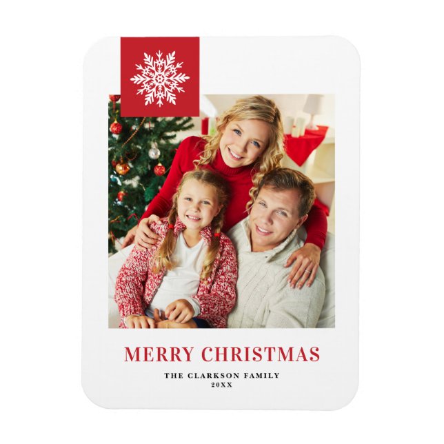 Red Snowflakes Tag Merry Christmas Photo Magnet (Vertical)