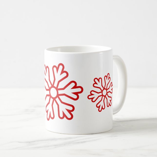 Red Snowflakes White Coffee Mug (Front Right)