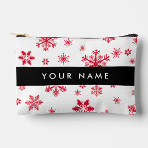 Red Snowflakes, Your name, Personalise Accessory Pouch