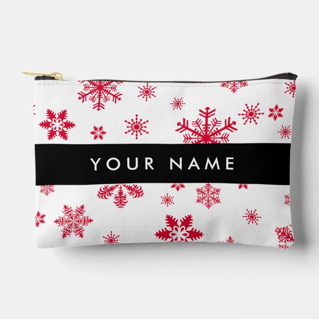 Red Snowflakes, Your name, Personalise Accessory Pouch (Front)