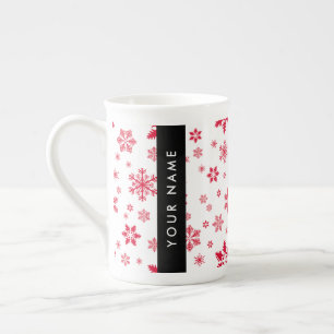 Red Snowflakes, Your name, Personalise Bone China Mug