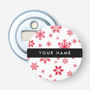 Red Snowflakes, Your name, Personalise Bottle Opener