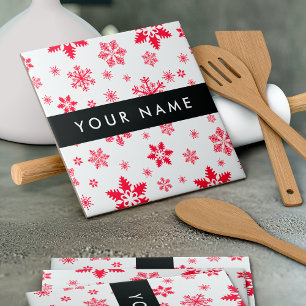 Red Snowflakes, Your name, Personalise Ceramic Tile