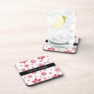 Red Snowflakes, Your name, Personalise Coaster