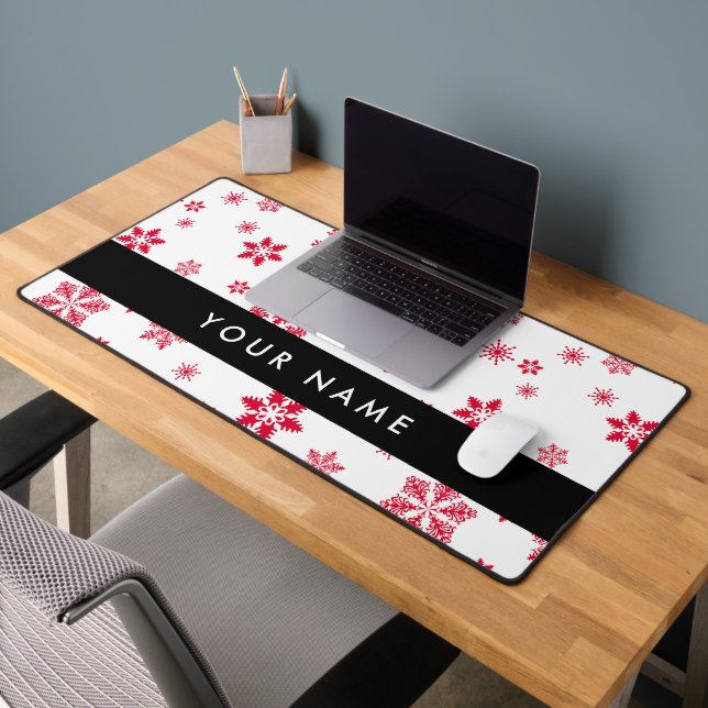 Red Snowflakes, Your name, Personalise Desk Mat (Office 2)