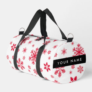 Red Snowflakes, Your name, Personalise Duffle Bag