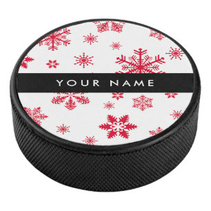 Red Snowflakes, Your name, Personalise Hockey Puck