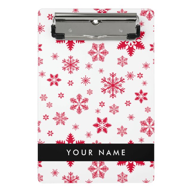 Red Snowflakes, Your name, Personalise Mini Clipboard (Front)