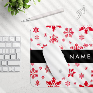 Red Snowflakes, Your name, Personalise Mouse Pad
