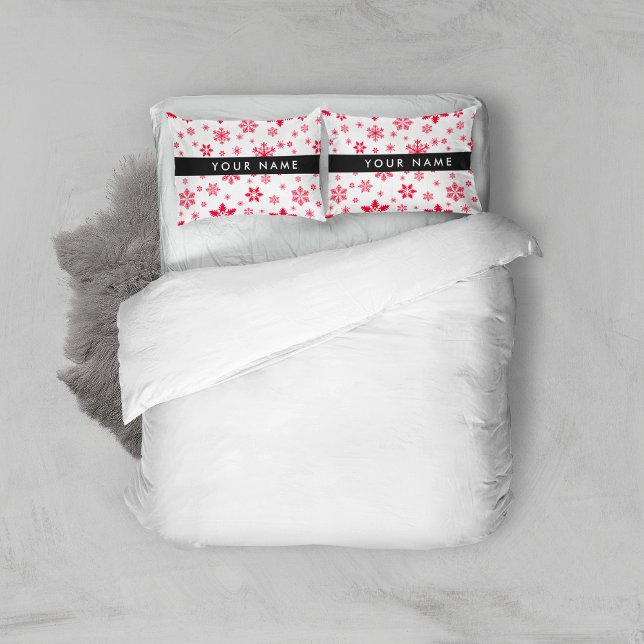 Red Snowflakes, Your name, Personalise Pillowcase (Creator Uploaded)