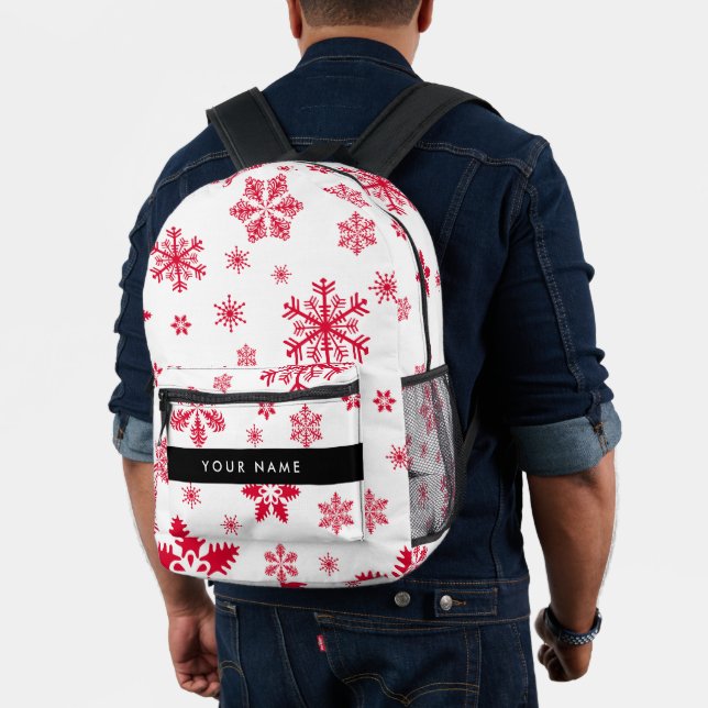 Red Snowflakes, Your name, Personalise Printed Backpack (Insitu (Model))