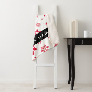 Red Snowflakes, Your name, Personalise Sherpa Blanket