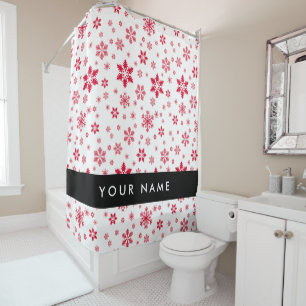 Red Snowflakes, Your name, Personalise Shower Curtain