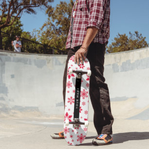 Red Snowflakes, Your name, Personalise Skateboard