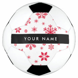 Red Snowflakes, Your name, Personalise Soccer Ball