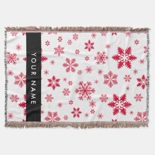 Red Snowflakes, Your name, Personalise Throw Blanket
