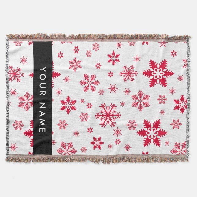 Red Snowflakes, Your name, Personalise Throw Blanket (Front)