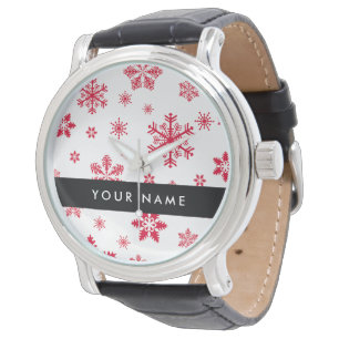 Red Snowflakes, Your name, Personalise Watch