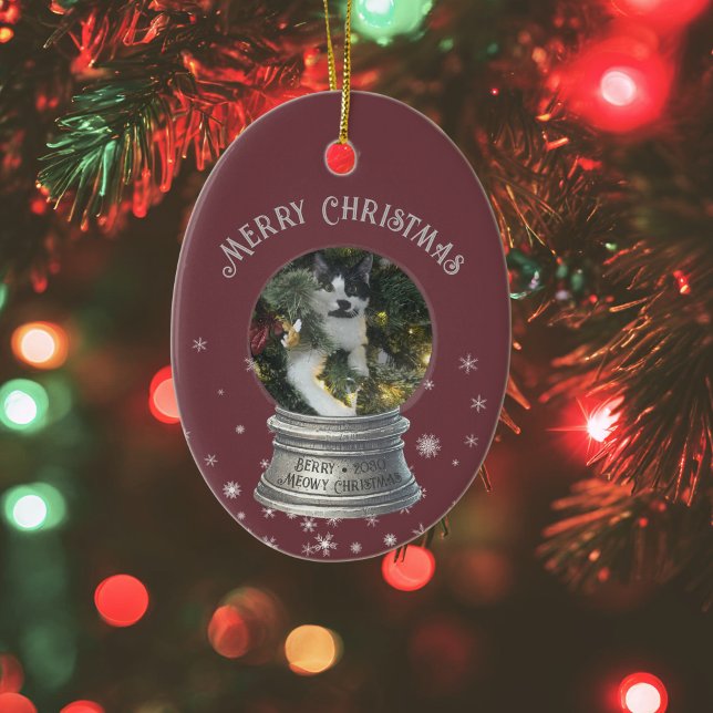 Red Snowglobe Snowflake Photo Ceramic Ornament (red photo snow globe snowflake ornament)