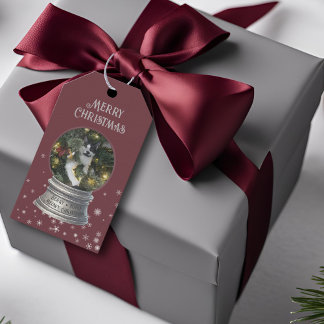 Red Snowglobe Snowflake Photo Gift Tags