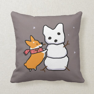 Red Snowman Corgi Pillow