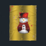 Red Snowman on Gold Christmas Fleece Blanket<br><div class="desc">A cute snowman blanket featuring a snowman dressed in red velvet,  surrounded by gold stars and red ribbons all set on a festive golden background to give your holiday home decorating a unique look for this Christmas.</div>