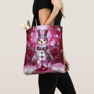 Red Snowman Snowflakes Holiday Tote Bag