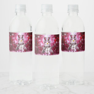 Red Snowman Snowflakes Holiday Water Bottle Label
