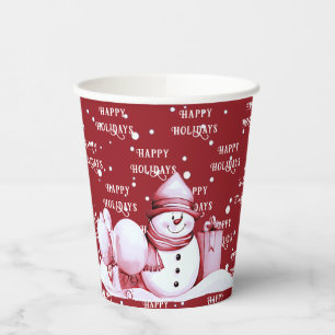 Red Snowman Snowy Christmas Holiday Paper Cups