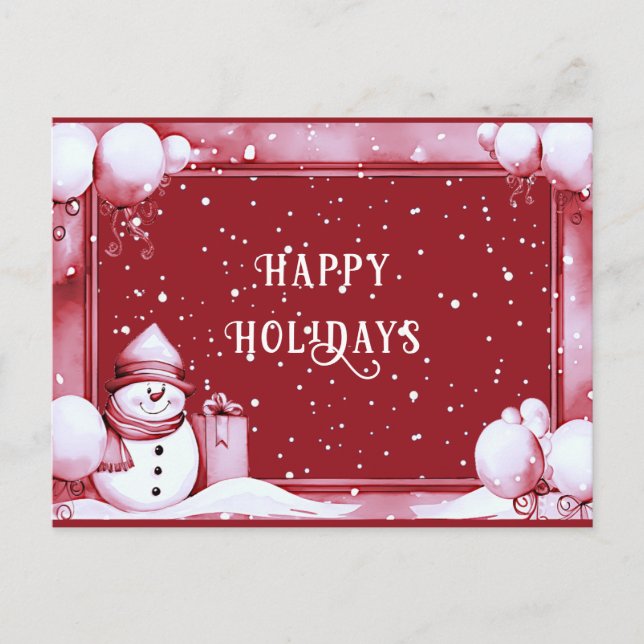 Red Snowman Snowy Christmas Holiday Postcard (Front)