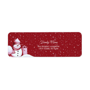 Red Snowman Snowy Christmas Holiday Return Address Label