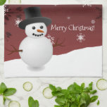 Red Snowman Winter Scene Christmas Kitchen Towel<br><div class="desc">Add a holiday touch to your kitchen with this whimsical Red Snowman Winter Scenery Christmas Kitchen Towel. Towel design features a happy snowman in a snowy wintry scene against a red background adorned with matching colour snowflakes. Additional gift and holiday items available with this design as well.</div>