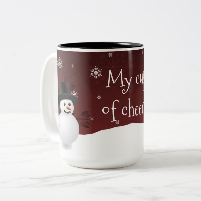 Red Snowman Winter Scene Christmas Mug (Front Left)