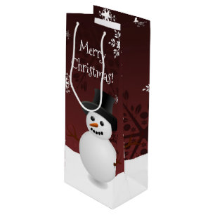 Red Snowman Winter Scene Christmas Wine Gift Bag