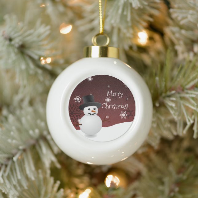 Red Snowman Winter Scene Framed Ornament (Tree)